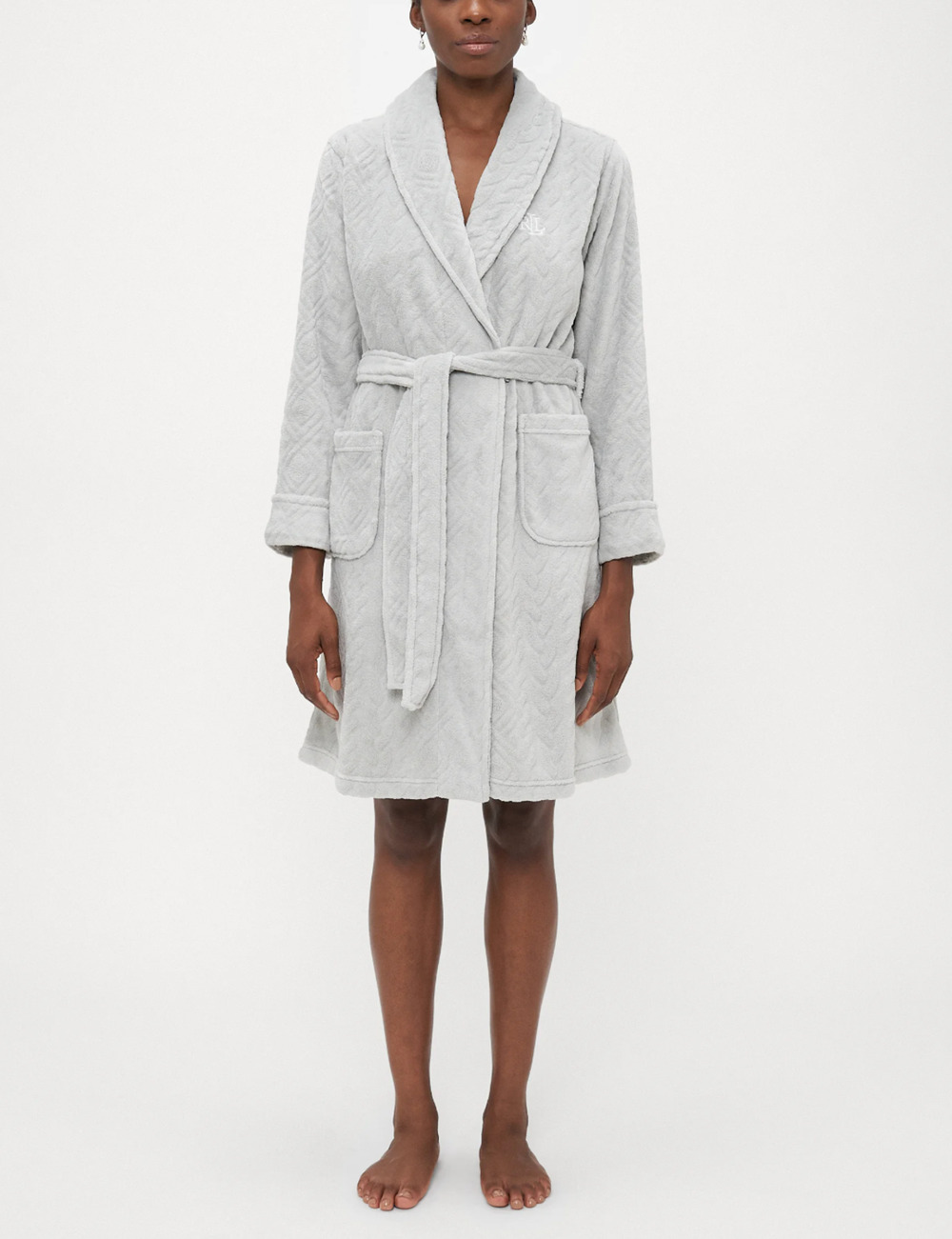 NWT Lauren Ralph Lauren So Soft Short Robe Small Gray Shawl Collar Belted Wrap